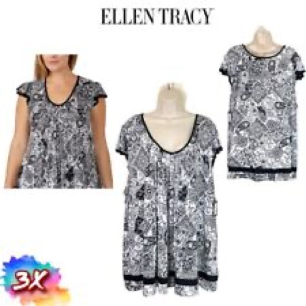 Ellen Tracy Essentials Black & White Paisley Pajama top - 3X